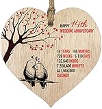 Holzschild zum 14. Hochzeitstag, helles...